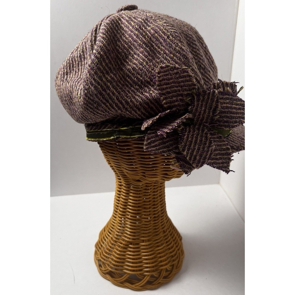 VTG Women's Newsboy Hat Cap Purple Green Tweed Flower Baker Boy Fashion